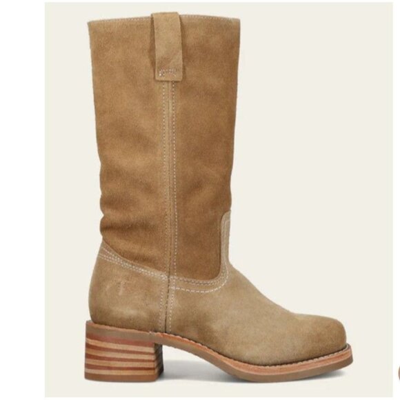 NEW Frye Campus 12R Boots Womens 8 Tan Buck Suede Western Barn Contemporary - Picture 1 of 11